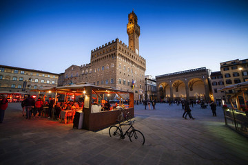 Naklejka premium Italia,Toscana,Firenze,Piazza della Signoria e Palazzo Vecchio.