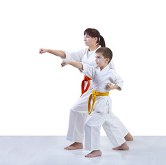 Mother and son are training punch arm