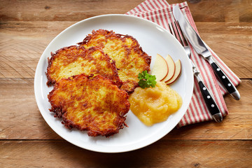 Crisp Fried Potato Rosti Served with Applesauce