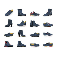 Set with different types of trend shoes, vector, illustration,