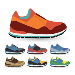 Set of stylish sneakers for running, vector, illustration, 