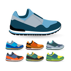Set of stylish sneakers for running, vector, illustration, 