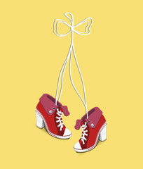 pair of female sneakers with long laces vector, illustration,