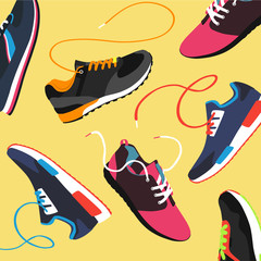different models of sport shoes, vector, illustration,