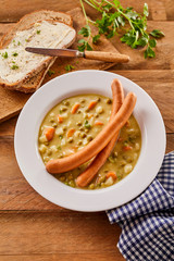 Creamy Soup with Wiener Sausage Served with Bread
