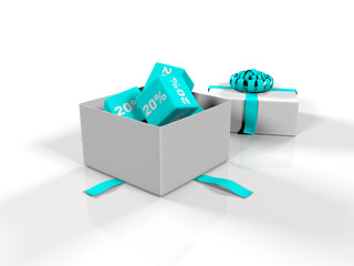 gift box, cubes with the image of percent on a white background, 3d renderer,