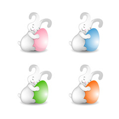 Easter Bunny with Easter eggs cute fluffy set of 4