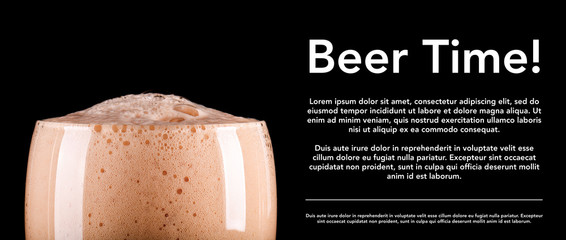 Dark Beer foam on black background banner
