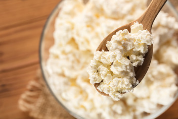 cottage cheese in a spoon