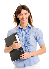 businesswoman with folder, isolated