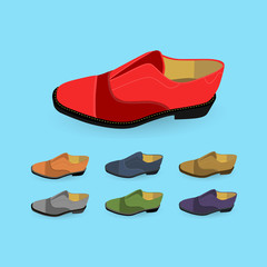 set of classic male shoes on colored background, vector, illustration,