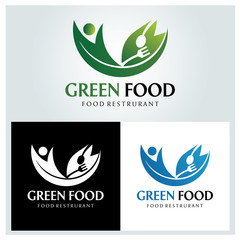 Green food logo design template. Vector illustration