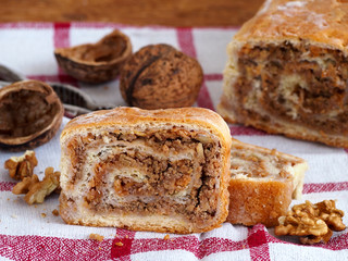 Homemade walnut strudel and walnuts