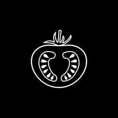 Tomato line icon, food & drink elements, vegetable sign, a linear pattern on a black background, eps 10.