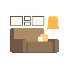 Modern living room interior design icon. Vector illustration