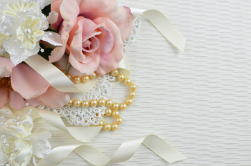 Silk Roses In A Pink Blush Color Arranged With Vintage Lace Silk Roses In A Pink Blush Color Arranged With Vintage Lace