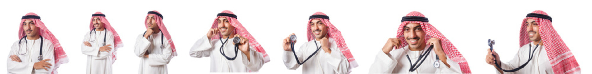 Arab doctor with stethoscope on white