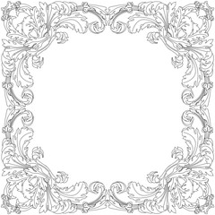 Vintage border frame engraving with retro ornament pattern in antique baroque style decorative design. Vector.