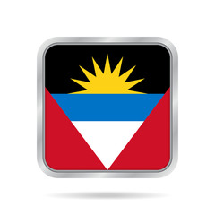Fototapeta premium Flag of Antigua and Barbuda. Metal square button.