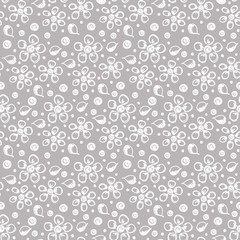 Seamless vector hand drawn floral pattern. background with flowers, leaves. Decorative cute graphic line drawing illustration Print for wrapping, background, fabric, decor, textile surface