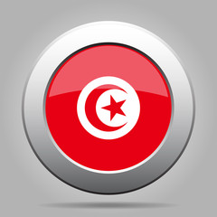 Flag of Tunisia. Shiny metal gray round button.