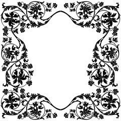 Vintage border frame engraving with retro ornament pattern in antique baroque style decorative design. Vector.