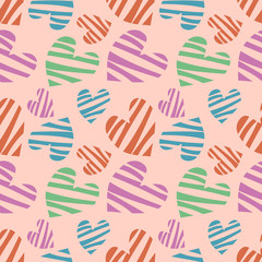 Fototapeta premium Seamless vector pattern with hearts. Background with hand drawn ornamental symbols. Template for wrapping, decor, surface, cards, backgrounds, textile, print. Repeat ornament. Series of Love Patterns.