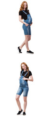 Obraz premium Pregnant woman in composite image isolated on white