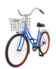 3d illustration classic blue  bike with basket 