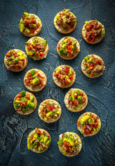 Salsa canape cracker appetizers with soft cheese