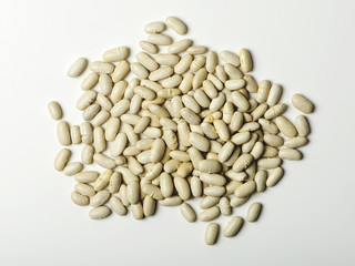 White beans on white background. Isolated. Horizontal shoot.