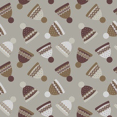 Seamless pattern with knitted hats. Lovely background for your design.