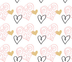 Fototapeta na wymiar Seamless wallpaper with hand drawn Valentine hearts