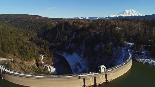 Alder Dam aerial showing Mount Rainier