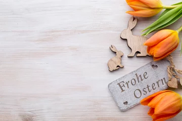 Foto auf Acrylglas Antireflex Oster- und Frühlingsdekoration, Blumen und Eier. © gitusik