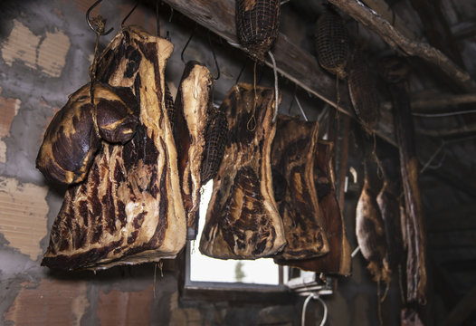 Drying pork meat, domestic style in Balkan 