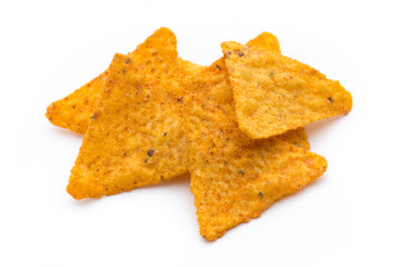 Nachos chips, isolated on white background.