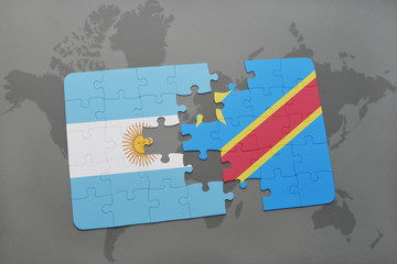 puzzle with the national flag of argentina and democratic republic of the congo on a world map