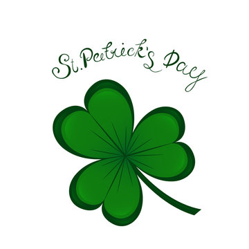 st.Patrick's day lettering and Green Clover Shamrock. Traditional Irish hollyday background template design.