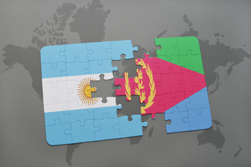 puzzle with the national flag of argentina and eritrea on a world map