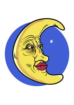 Aged moon character. Vector Illustration
