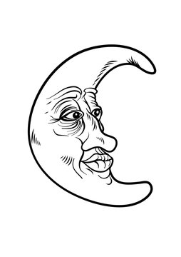 Aged moon in black and white. Vector illustration