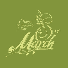 8 March vector card twigs with leaves in spring.