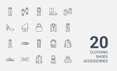 Clothes, shoes, accessories line icons set