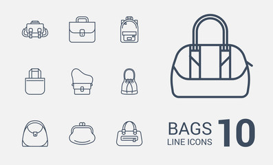 Ladies handbag line icons set