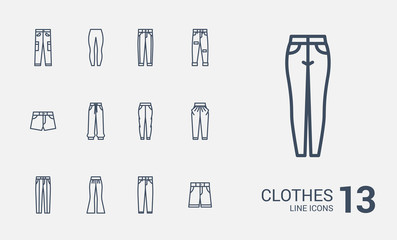 Pants & Shorts line icons set