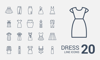 Dress line icons set