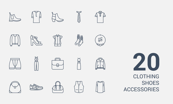 Clothes, shoes, accessories line icons set