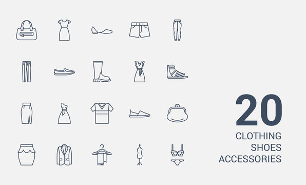 Clothes, shoes, accessories line icons set