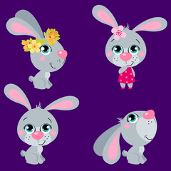 Set of cute cartoons  Easter rabbits. Suitable for Easter design. Vector illustration isolated for banners, site, card, calendar